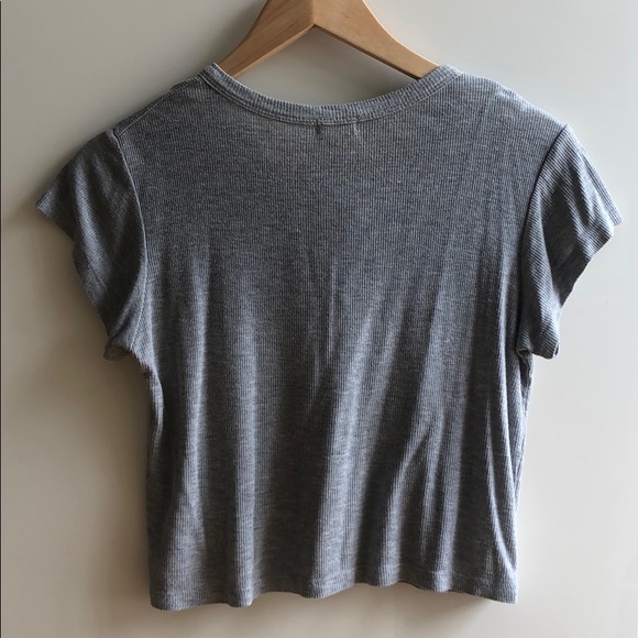 Brandy Melville Grey Cropped Lace Up Tee - Picture 2 of 4